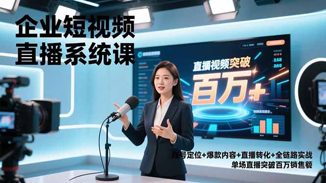 企业短视频直播系统课,账号定位+爆款内容+直播转化+全链路实战,单场直播突破百万销售额-一个公司创业项目 - 淘金吧