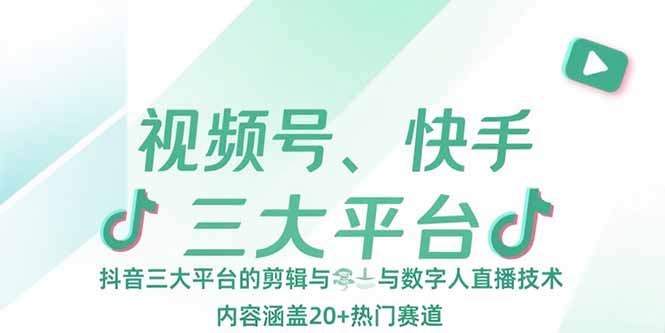 视频号、快手、抖音三大平台的剪辑与数字人直播技术，内容涵盖20+热门赛道-一个公司创业项目 - 淘金吧