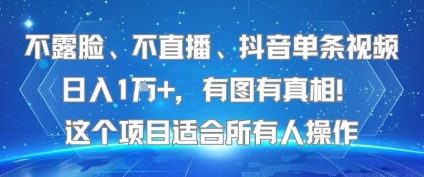 不露脸、不直播、抖音单条视频日入1W+，有图有真相！这个项目适合所有人操作-一个公司创业项目 - 淘金吧