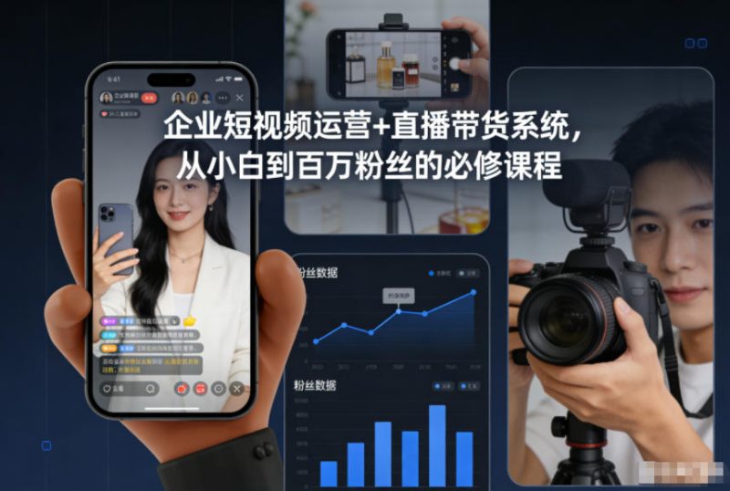 企业短视频运营+直播带货系统，从小白到百万粉丝的必修课程-一个公司创业项目 - 淘金吧