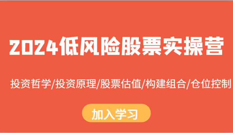 2024低风险股票实操营：投资哲学/投资原理/股票估值/构建组合/仓位控制-一个公司创业项目 - 淘金吧