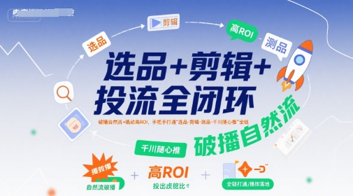 选品+剪辑+投流全闭环,破播自然流+撬动高ROI,手把手打通“选品-剪辑-测品-千川随心推”全链-一个公司创业项目 - 淘金吧