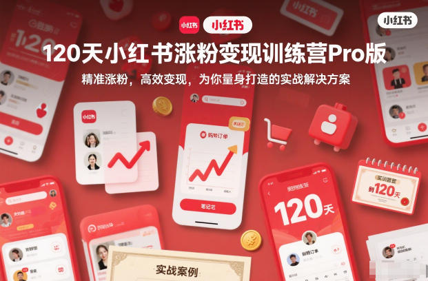 120天小红书涨粉变现训练营Pro版,精准涨粉,高效变现,为你量身打造的实战解决方案-一个公司创业项目 - 淘金吧