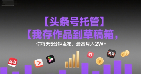 【头条号托管 】我存作品到草稿箱,你每天5分钟发布,最高月入2W+【揭秘】-一个公司创业项目 - 淘金吧
