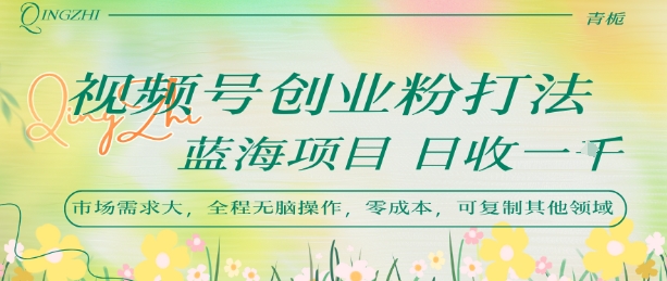 视频号创业粉打法，日入1k，蓝海项目，市场需求大，全程无脑操作，可复制-一个公司创业项目 - 淘金吧