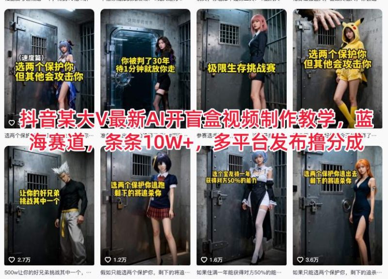 抖音某大V最新AI开盲盒视频制作教学,蓝海赛道,条条10W+,多平台发布撸分成-一个公司创业项目 - 淘金吧