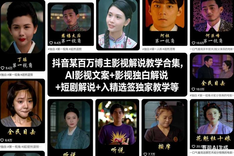 抖音某百万博主影视解说教学合集,AI影视文案+影视独白解说+短剧解说+入精选签独家教学等-一个公司创业项目 - 淘金吧