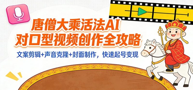 “大乘活法”AI对口型视频创作全攻略：文案剪辑+声音克隆+封面制作，快速起号变现-一个公司创业项目 - 淘金吧