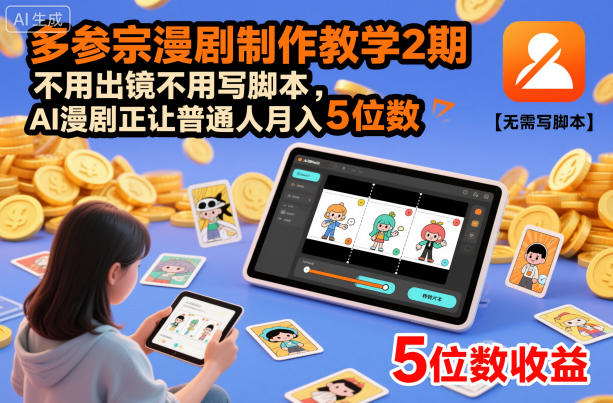 多参宗漫剧制作教学2期,不用出镜不用写脚本,AI漫剧正让普通人月入5位数(更新)-一个公司创业项目 - 淘金吧