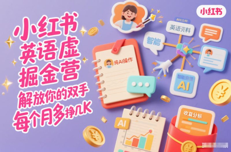小红书英语虚拟资料掘金营，纯AI操作，解放你的双手，每个月多挣几K-一个公司创业项目 - 淘金吧