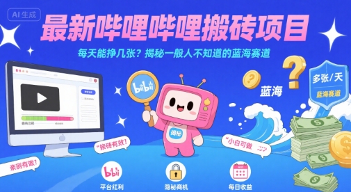 最新哔哩哔哩上B站搬砖项目,每天能挣几张?揭秘一般人不知道的蓝海赛道-一个公司创业项目 - 淘金吧