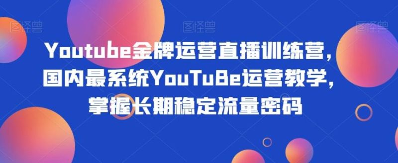 Youtube金牌运营直播训练营,国内最系统YouTuBe运营教学,掌握长期稳定流量密码-一个公司创业项目 - 淘金吧