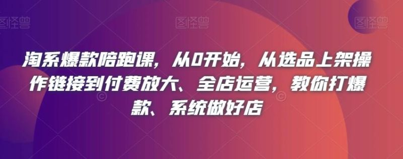 淘系爆款陪跑课，从0开始，从选品上架操作链接到付费放大、全店运营，教你打爆款、系统做好店-一个公司创业项目 - 淘金吧