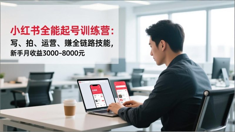 小红书全能起号训练营:写、拍、运营、赚全链路技能,新手月收益3000-8000元-一个公司创业项目 - 淘金吧