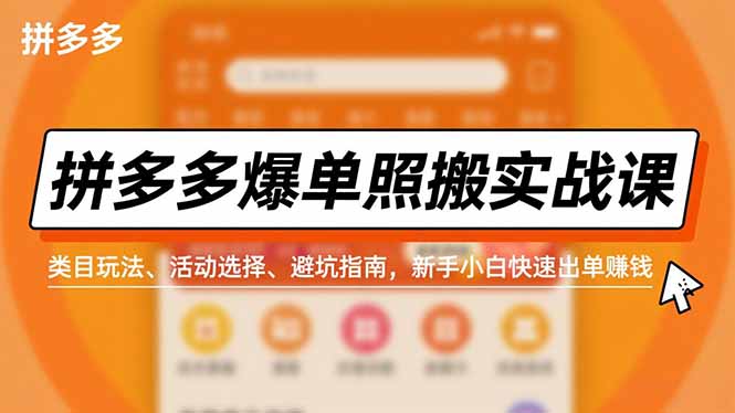 拼多多爆单照搬实战课，类目玩法、活动选择、避坑指南，新手小白快速出单赚钱-一个公司创业项目 - 淘金吧