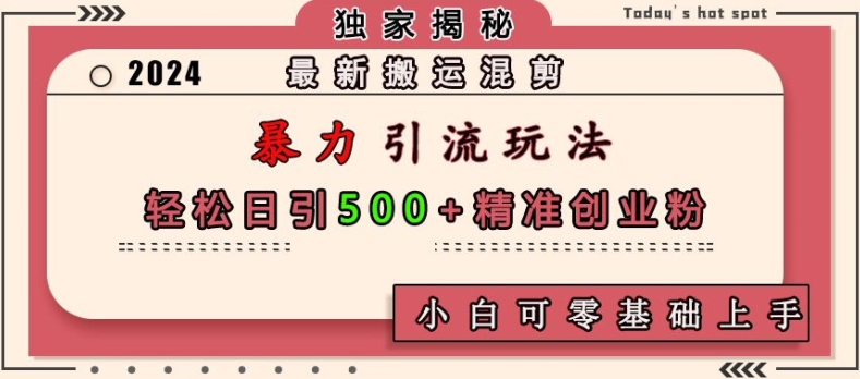 最新搬运混剪暴力引流玩法,轻松日引500+精准创业粉,小白可零基础上手-一个公司创业项目 - 淘金吧
