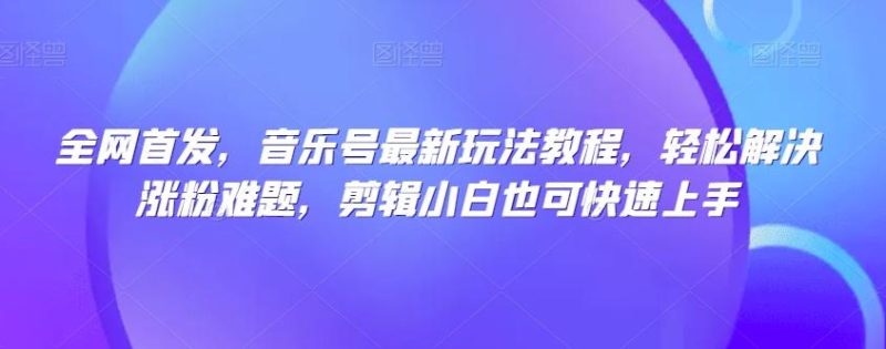 全网首发，音乐号最新玩法教程，轻松解决涨粉难题，剪辑小白也可快速上手-一个公司创业项目 - 淘金吧