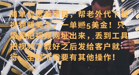 零门槛挣美金,海外视频代下服务,单笔收益40+,小白也能轻松上手-一个公司创业项目 - 淘金吧