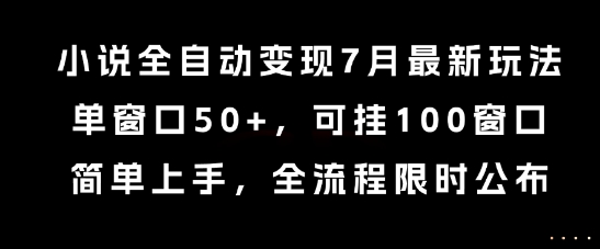 小说全自动变现7月玩法，单窗口50+，可挂100窗口，简单上手，全流程限时公布【揭秘】-一个公司创业项目 - 淘金吧