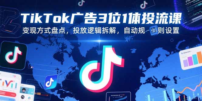 TikTok广告3位1体投流课,变现方式盘点,投放逻辑拆解,自动规则设置-一个公司创业项目 - 淘金吧