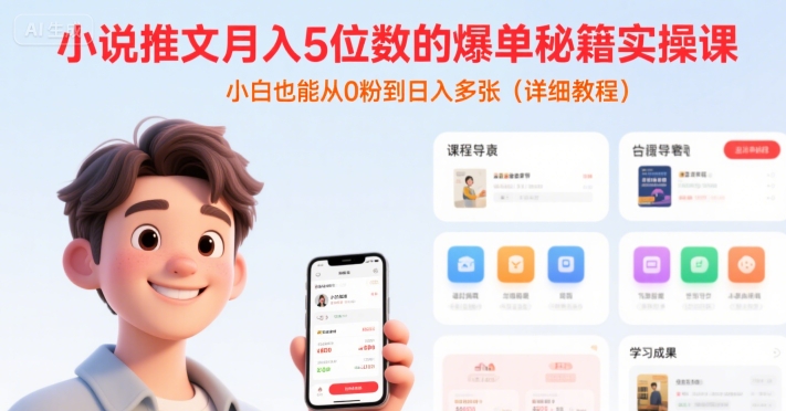 小说推文月入5位数的爆单秘籍实操课，，小白也能从0粉到日入多张(详细教程)-一个公司创业项目 - 淘金吧