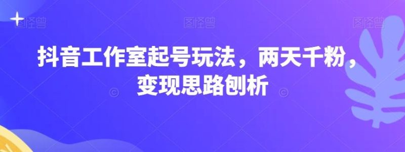 抖音工作室起号玩法,两天千粉,变现思路刨析-一个公司创业项目 - 淘金吧