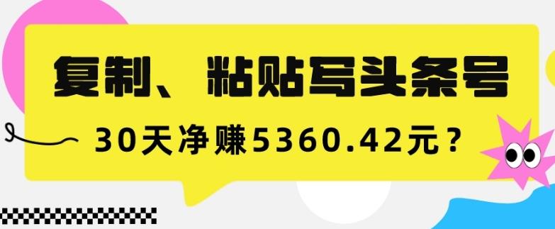 复制、粘贴写头条号,10分钟1篇,30天净赚5360.42元?-一个公司创业项目 - 淘金吧