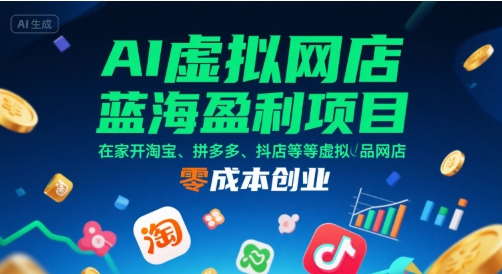 AI虚拟网店蓝海盈利项目,在家开淘宝、拼多多、抖店等虚拟品网店,零成本创业-一个公司创业项目 - 淘金吧
