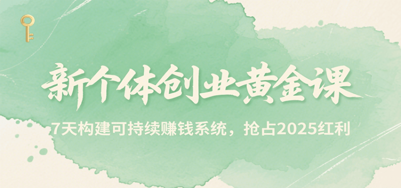 新个体创业黄金课,7天构建可持续赚钱系统,抢占2025红利-一个公司创业项目 - 淘金吧