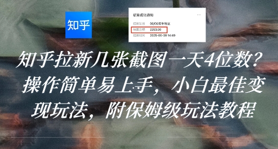 知乎拉新几张截图一天4位数?操作简单易上手,小白最佳变现玩法,附保姆级玩法教程-一个公司创业项目 - 淘金吧