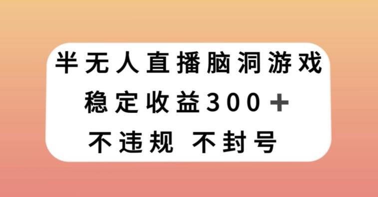 半无人直播脑洞小游戏,每天收入300+,保姆式教学小白轻松上手【揭秘】-一个公司创业项目 - 淘金吧