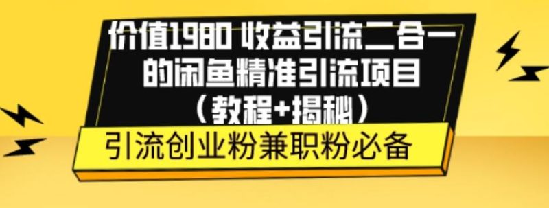 价值1980收益引流二合一的闲鱼精准引流项目（教程+揭秘）-一人公司创业项目 - 淘金吧