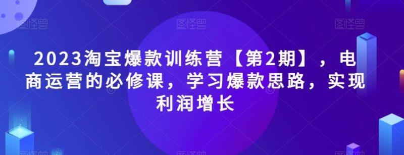 2023淘宝爆款训练营【第2期】，电商运营的必修课，学习爆款思路，实现利润增长-一个公司创业项目 - 淘金吧