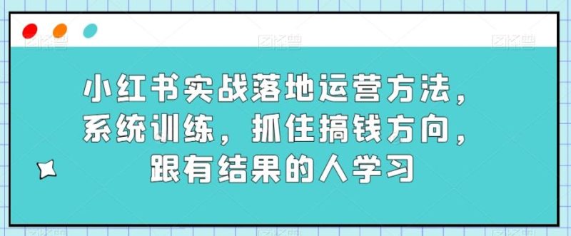 小红书实战落地运营方法,系统训练,抓住搞钱方向,跟有结果的人学习-一个公司创业项目 - 淘金吧