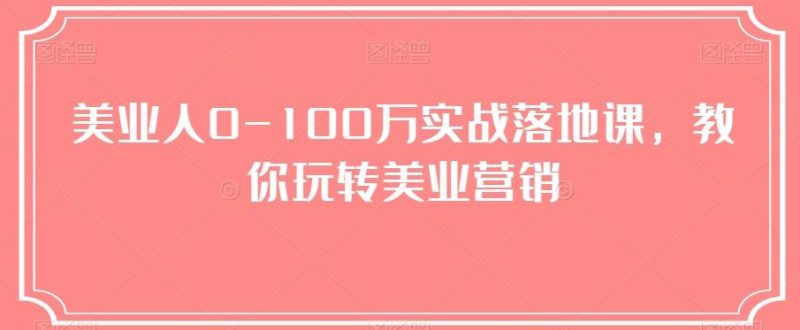 美业人0-100万实战落地课,教你玩转美业营销-一个公司创业项目 - 淘金吧