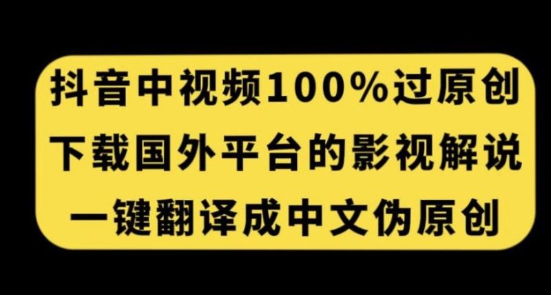 抖音中视频百分百过原创,下载国外平台的电影解说,一键翻译成中文获取收益-一个公司创业项目 - 淘金吧