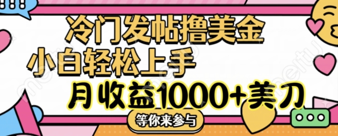 冷门发帖撸美金项目,月收益1000+美金,简单无脑,干就完了【揭秘】-一个公司创业项目 - 淘金吧