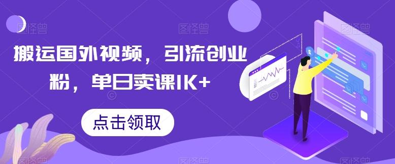搬运国外视频,引流创业粉,单日卖课1K+【揭秘】-一个公司创业项目 - 淘金吧