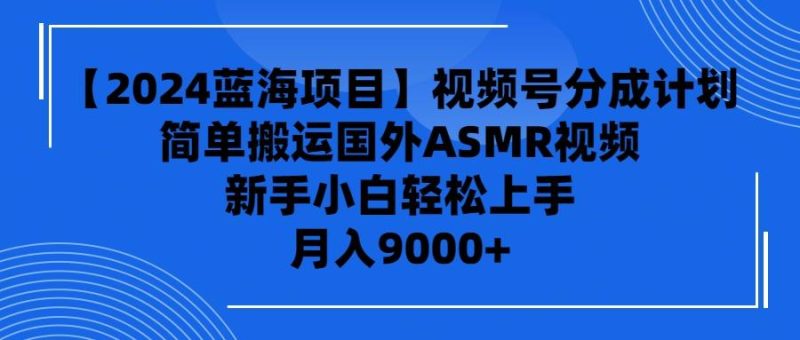 (9743期)【2024蓝海项目】视频号分成计划,无脑搬运国外ASMR视频,新手小白轻松…-一个公司创业项目 - 淘金吧