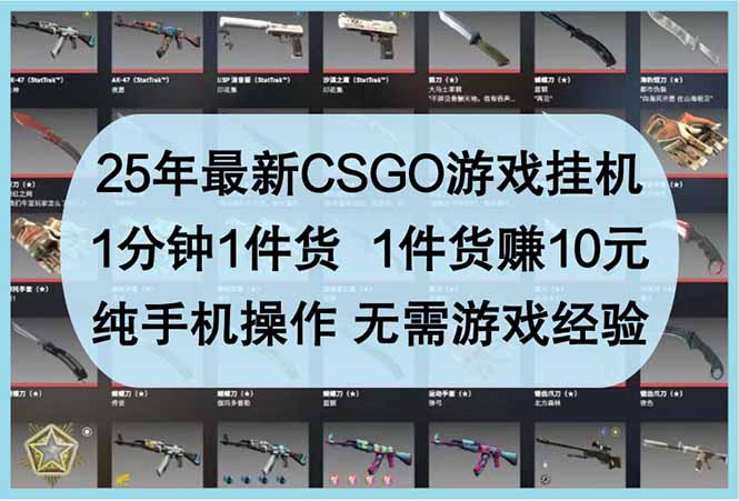 25年最新CSGO游戏挂机,1分钟1件货,1件货赚10元 纯手机操作 无需游戏经验-一个公司创业项目 - 淘金吧