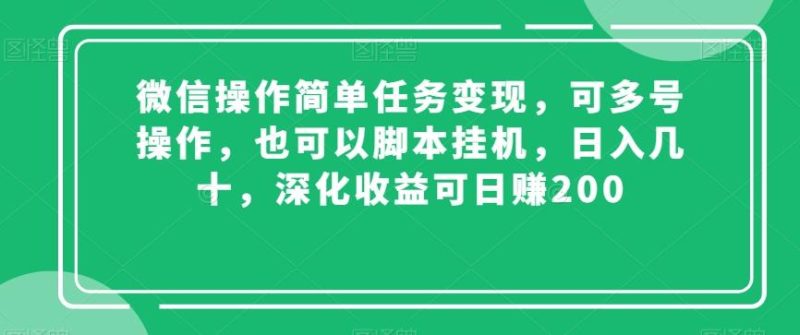 微信操作简单任务变现，可多号操作，也可以脚本挂机，日入几十，深化收益可日赚200【揭秘】-一个公司创业项目 - 淘金吧