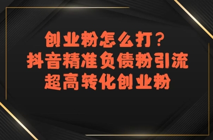 创业粉怎么打？抖音精准负债粉引流，超高转化创业粉-一个公司创业项目 - 淘金吧