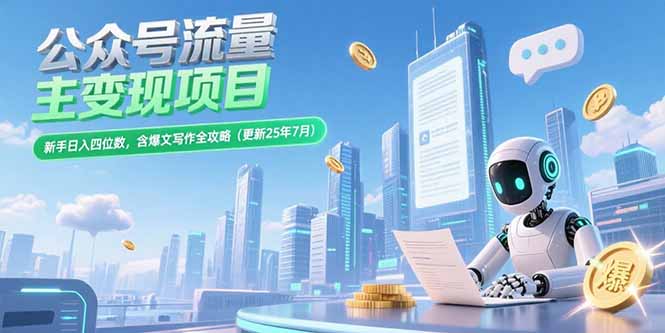 公众号流量主变现项目,新手日入四位数,含爆文写作全攻略(更新25年7月-一个公司创业项目 - 淘金吧