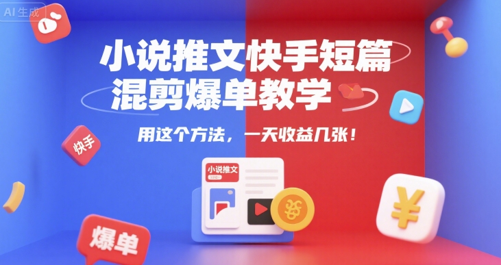 小说推文快手短篇混剪爆单教学,用这个方法,一天收益几张-一个公司创业项目 - 淘金吧