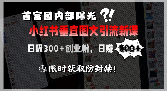 首富圈内部曝光小红书垂直图文引流新课,日吸300+创业粉,日入8张+,限时获取防封禁-一个公司创业项目 - 淘金吧