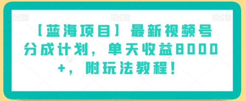 【蓝海项目】最新视频号分成计划,单天收益8000+,附玩法教程!-一个公司创业项目 - 淘金吧