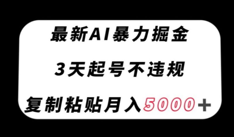 最新AI暴力掘金,3天必起号不违规,复制粘贴月入5000+【揭秘】-一个公司创业项目 - 淘金吧