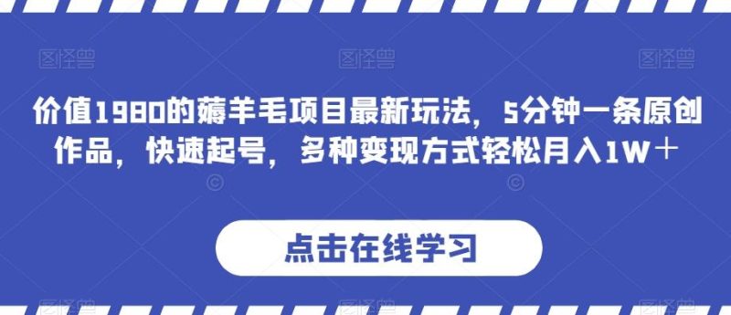 价值1980的薅羊毛项目最新玩法,5分钟一条原创作品,快速起号,多种变现方式轻松月入1W+【揭秘】-一个公司创业项目 - 淘金吧