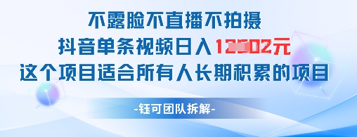 不露脸不直播不拍摄抖音单条视频日入1k+这个项目适合所有人长期积累的项目-一个公司创业项目 - 淘金吧