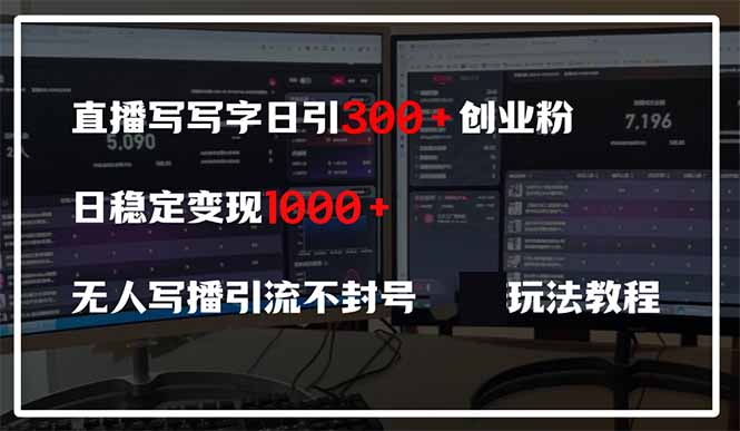直播写写字日引300+创业粉,日稳定变现600+无人写播引流不封号,玩法教程-一个公司创业项目 - 淘金吧